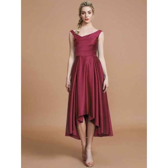 V-Neck Elegant Satin Asymmetrical Sleeveless Bridesmaid Dresses