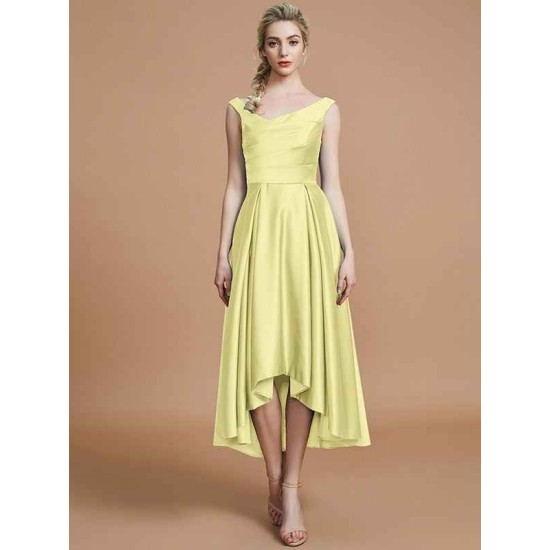 V-Neck Elegant Satin Asymmetrical Sleeveless Bridesmaid Dresses