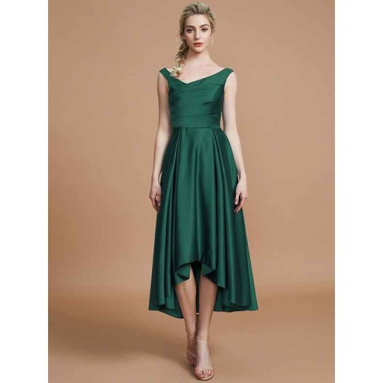 V-Neck Elegant Satin Asymmetrical Sleeveless Bridesmaid Dresses