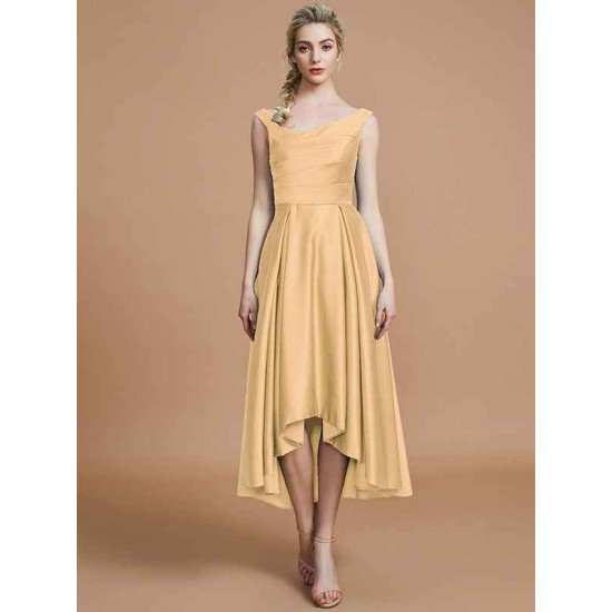 V-Neck Elegant Satin Asymmetrical Sleeveless Bridesmaid Dresses