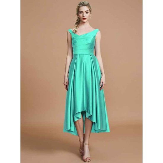 V-Neck Elegant Satin Asymmetrical Sleeveless Bridesmaid Dresses