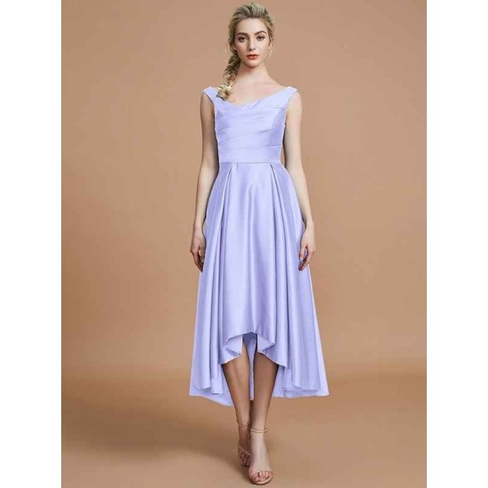 V-Neck Elegant Satin Asymmetrical Sleeveless Bridesmaid Dresses