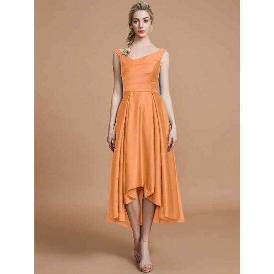 V-Neck Elegant Satin Asymmetrical Sleeveless Bridesmaid Dresses