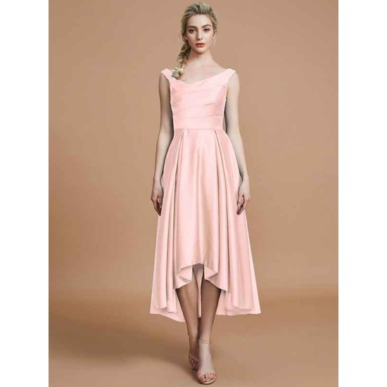V-Neck Elegant Satin Asymmetrical Sleeveless Bridesmaid Dresses