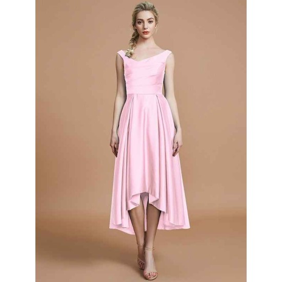 V-Neck Elegant Satin Asymmetrical Sleeveless Bridesmaid Dresses