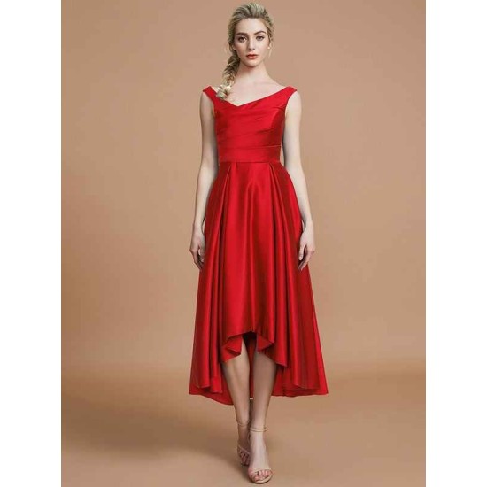 V-Neck Elegant Satin Asymmetrical Sleeveless Bridesmaid Dresses