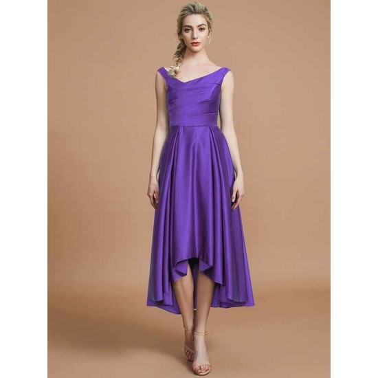 V-Neck Elegant Satin Asymmetrical Sleeveless Bridesmaid Dresses