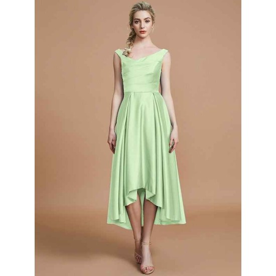 V-Neck Elegant Satin Asymmetrical Sleeveless Bridesmaid Dresses