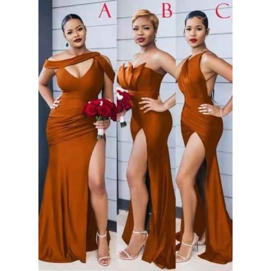Burnt Orange Mermaid Bridesmaid Dress With Slit
