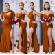 Burnt Orange Mermaid Bridesmaid Dress With Slit