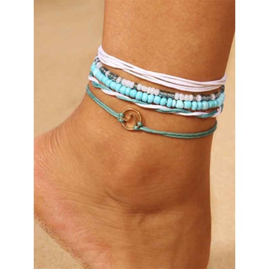 Handmade Beaded Leather Rope Anklets(5 pieces)