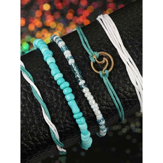Handmade Beaded Leather Rope Anklets(5 pieces)