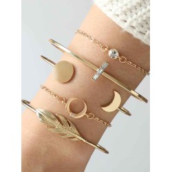 Pretty Alloy With Rhinestone/Leaf Bracelets(5 Pieces)