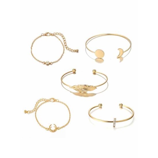 Pretty Alloy With Rhinestone/Leaf Bracelets(5 Pieces)