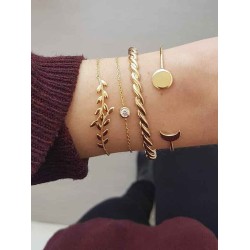 Stylish Alloy With Rhinestone/Leaf Bracelets(4 Pieces)