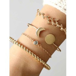Stylish Alloy With Rhinestone/Leaf Bracelets(4 Pieces)
