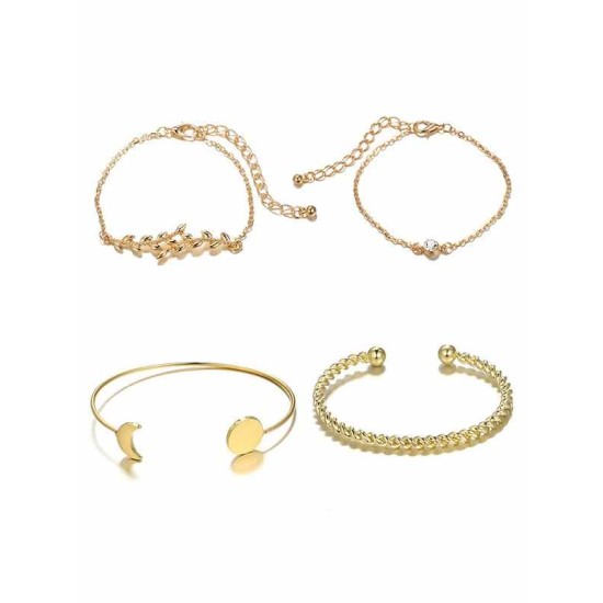 Stylish Alloy With Rhinestone/Leaf Bracelets(4 Pieces)